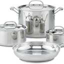 Cuisinart 7-Piece Stainless Steel Pots and Pans Set, Cookware Set Compatible with Induction, Electric, Gas Cooktops, Aluminum Core for Quick Even Heat, Cool Grip Handles, Dishwasher Safe, Oven Safe