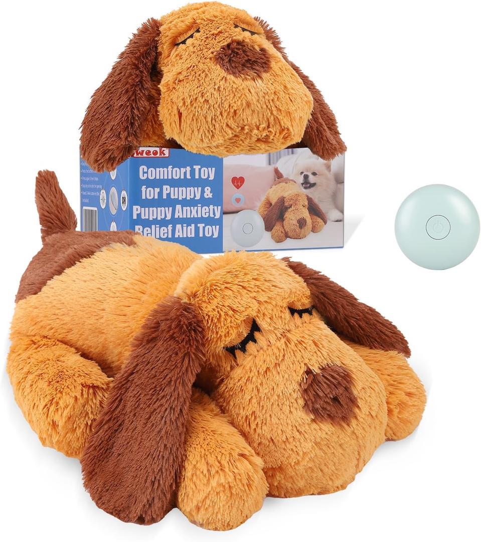 Heartbeat Puppy Toy, Comfort Cuddler Pillow, Dog Anxiety Relief Calming Aid, Heartbeat Stuffed Toy for Dogs, Puppy Heartbeat Toy Sleep Aid,Dog Heartbeat Toy for Pet (Brown 2)