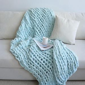 Maetoow Chenille Chunky Knit Blanket Throw 4050 Inch, Handmade Warm & Cozy Blanket Couch, Bed, Home Decor, Soft Breathable Fleece Banket, Christmas Thick and Giant Yarn Throws, Baby Blue