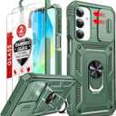 LeYi for Samsung Galaxy A17/16-5G Phone Case: Samsung Galaxy A17 5G Case with 2 X Tempered Glass Screen Protector, Magnetic Kickstand, Heavy Duty Protection para Samsung A16/A17 5G Case, Green