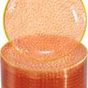 Rubtlamp 100 Pcs Clear Orange Gold Plastic Plates, Hammered Orange Party Plates,Heavy duty Dessert Plates,Disposable Salad/Dessert Platos,Clear Gold Plastic Platos 7 Inch for Party
