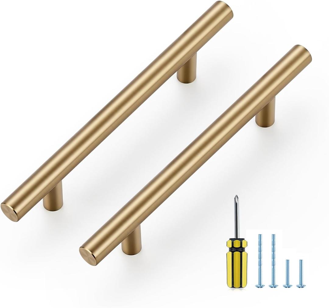 Ravinte 20 Pack Kitchen Cabinet Handles Champagne Bronze 4 Inch Hole Center Stainless Steel Pulls for Dresser Drawer Cupboard Handles with Screwdriver, 6-3/8 Inch Length