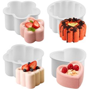 4 Pcs Silicone Mousse Cake Molds, 5 Inch Silicone Baking Mold, Flexible Nonstick silicone Cake Molds for Baking, Square Heart Flower Star Cake Pan for Cheese, Chocolate, Candy cake