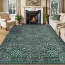 Washable Area Rug 9x12 Living Room Rug,Dark Green Rug for Dining Room Entryway Bedroom Farmhouse Nursery Home Office,Low Pile Stain & Slip Resistant Large Carpet for Bedroom