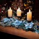 Meonum 37in Christmas Centerpieces for Tables Decorations with 3 Glitter Blue Poinsettia, 3 Candle Holders, 10 Zip Ties, Enchanting Blue Christmas Dining Table Centerpieces Entryway, Mantel, Holiday