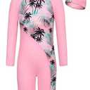 GRACE KARIN Girls' Swimwear 10-11 Years Old Swimsuit Girl Trunk Long Sleeve Rashguard Swimwear with Swimming Cap