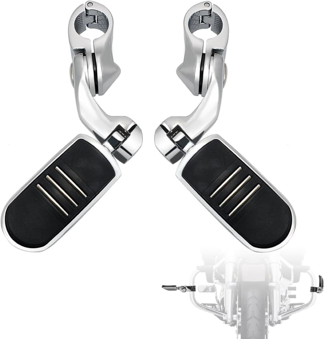 FOVPLUE 1.25" Highway Footpegs,Short Angled Adjustable Highway Pegs w/Mount for Harley Touring Street Glide Electra Glide Road King Softail CVO Dyna Trike VRSC Sportster w/1-1/4" Engine Guard,Chrome#3