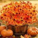 Artificial Fall Flowers for Outdoors, 10 Bundles Artificial Plants UV Resistant Fall Fake Plants for Outside Halloween Christmas Porch Decoration Fall Decor(Orange(Eucalyptus))