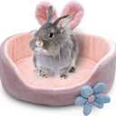 Bunny Bed, Rabbit Beds, Comfortable Guinea Pig Bed with Removable Mat, Washable Rabbit Couch, Suitable for Chinchilla, Hedgehog, Ferret (Pink)