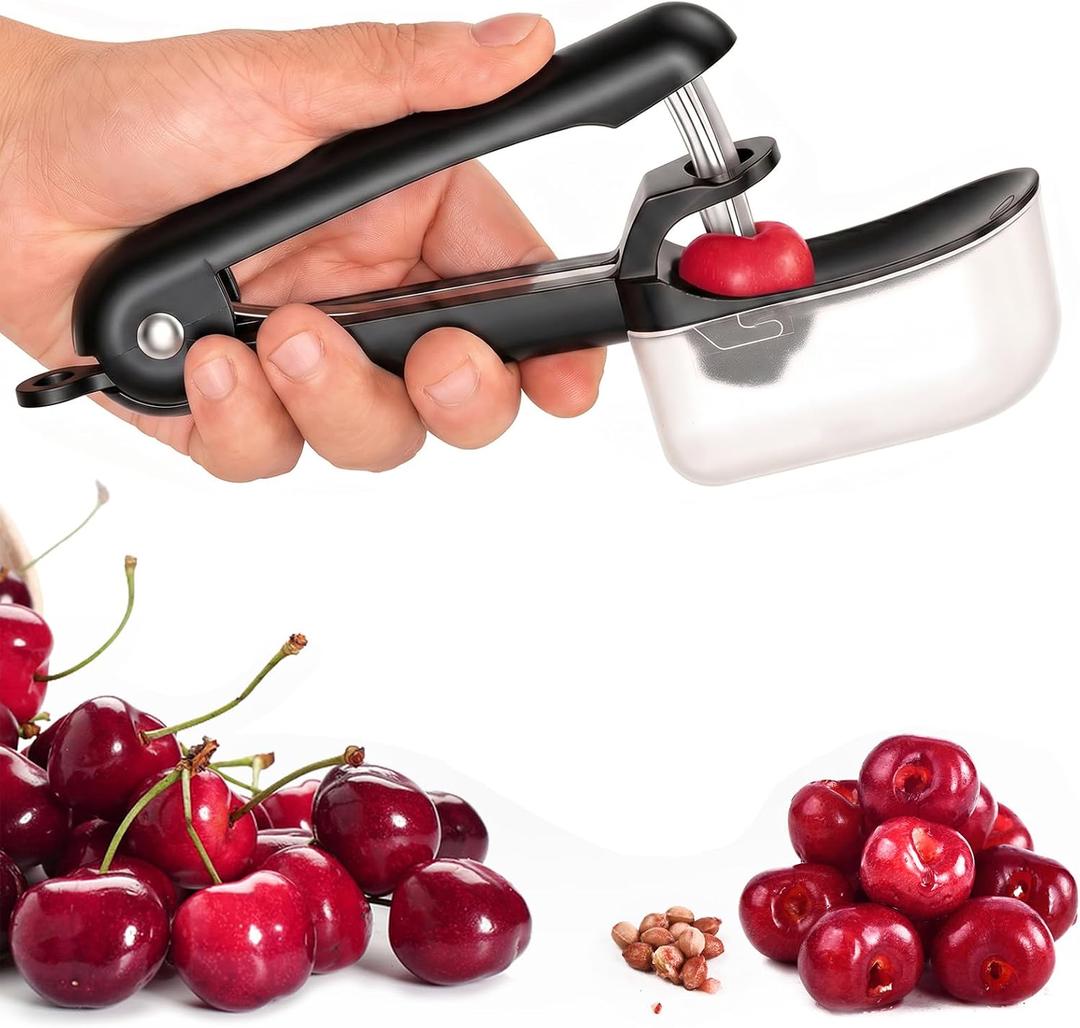 2 x Cherry Pitter Tool Cherries Pitter Stainless Steel Rod for Making Cherry Jam with Lock Design(Black)