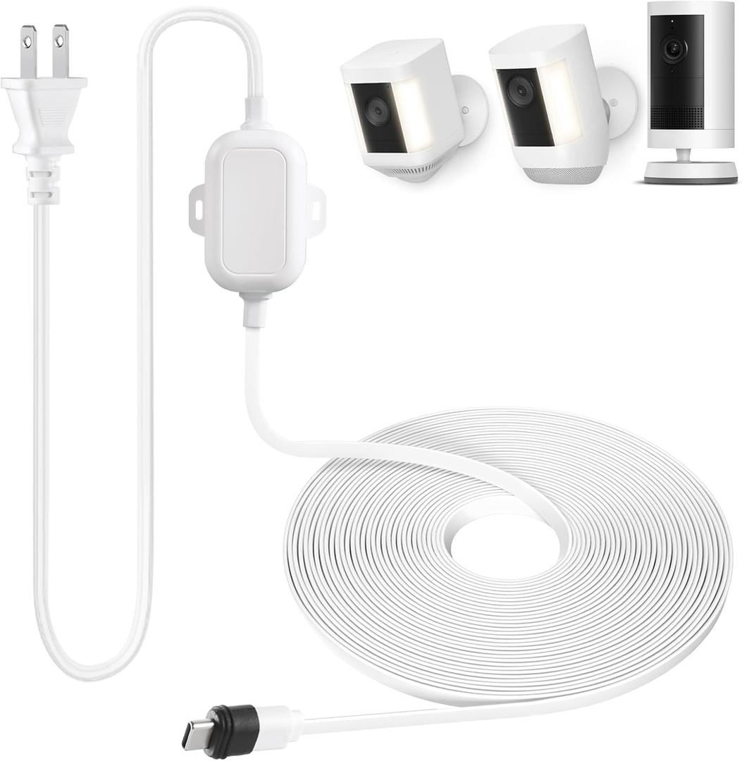 ALERTCAM Weatherproof Power Cord for Spotlight Cam Plus/Pro (Battery), 25ft USB-C Outdoor Charging Cable for Continuous Camera Power Supply, White