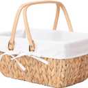 GYASVWU Water Hyacinth Picnic Baskets, Wicker Picnic Basket with Handle, Wicker Bread Basket with Linner, Empty Gift Baskets for Easter, Weddings, Garden and Home Decor (Original)