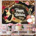 Meltelot Gold High Heels Happy Birthday Backdrop for Lady Queen Women Birthday Party Decorations GlitterLeopard Print Bday Adult Women Girls Party Cake Table Banner Birthday Photo Studio Props 7x5ft