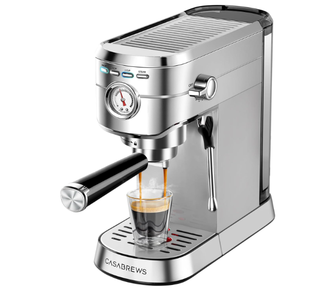CASABREWS CM5418 Espresso Machine 20 Bar, Compact Espresso Maker with Steam Milk Frother, Stainless Steel Coffee Machine with 34oz Removable Water Tank for Cappuccino, Gift for Women or Men, Silver