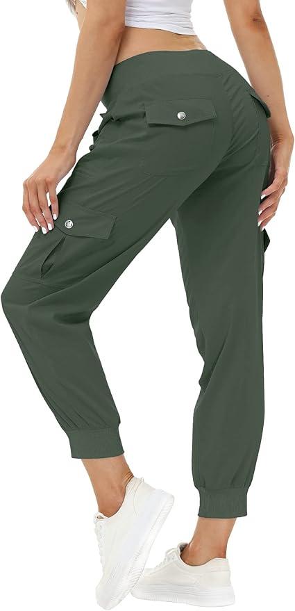 MoFiz Women's Lightweight Hiking Cargo Pants Outdoor Quick Dry Casual Travel Sweatpants Joggers Elastic Waist Button Pockets, Small