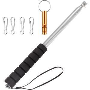 8.2ft Telescopic Flag Pole,Stainless Steel Handheld Portable Extendable Retractable Flagpole with Anti-Slip Grip,Clips,Whistle,Collapsible Telescoping Flag Pole Pointer for Tour Guide, Festival (Black)
