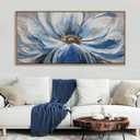 Blue Wall Art for Living Room Large White Flower Picture Wall Decor Canvas Art Wall Artwork Pictures for Bedroom Wall Decor Size 24x48(With Soild Wood Dark Framed)