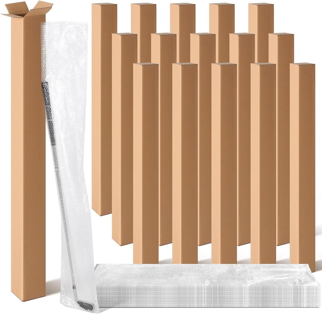Watersay 15 Pack 4 x 4 x 40 Inch Golf Club Shipping Boxes with 8 x 48 Inch Bubble Protector Tall Corrugated Boxes Cardboard Long Golf Storage Box for Shipping Packaging Moving Mailing Home or Business