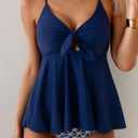 Eomenie Two Piece Tankini Swimsuits for Women Tummy Control Cutout Bathing Suit Tie Knot Flowy Swim Dress with Bottom (Blue, XL)