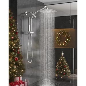 Veken 10'' All Metal Rain Shower Head with Handheld Spray Combo, Hand Held Bathroom Showerhead Combo with Extension Arm, Dual shower with Power Wash, Adjustable Rainfall Shower Head, Chrome