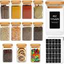 ComSaf 12Pcs Glass Spice Jars with Bamboo Lid, 8oz Airtight Square Containers with 275 Black Lables, Empty Seasoning Jars for Spice Salt Sugar