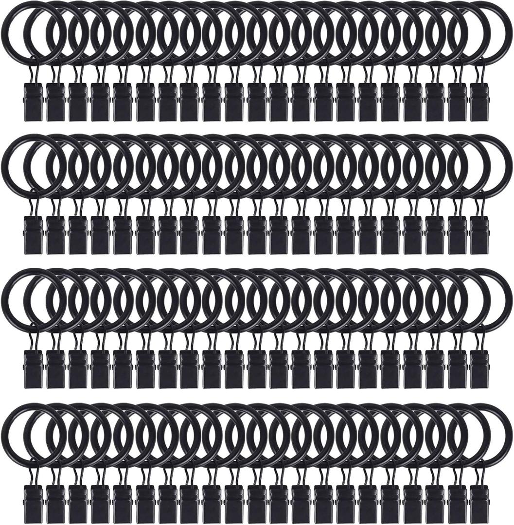 84 Pack Curtain Rod Clip Rings,1" Interior Diameter(Compatible with up to 5/8" Curtain Rod),Metal Drapery Ring with Clips,Strong Decorative Drapery Window Ring with Hooks,Rustproof Vintage(Black)