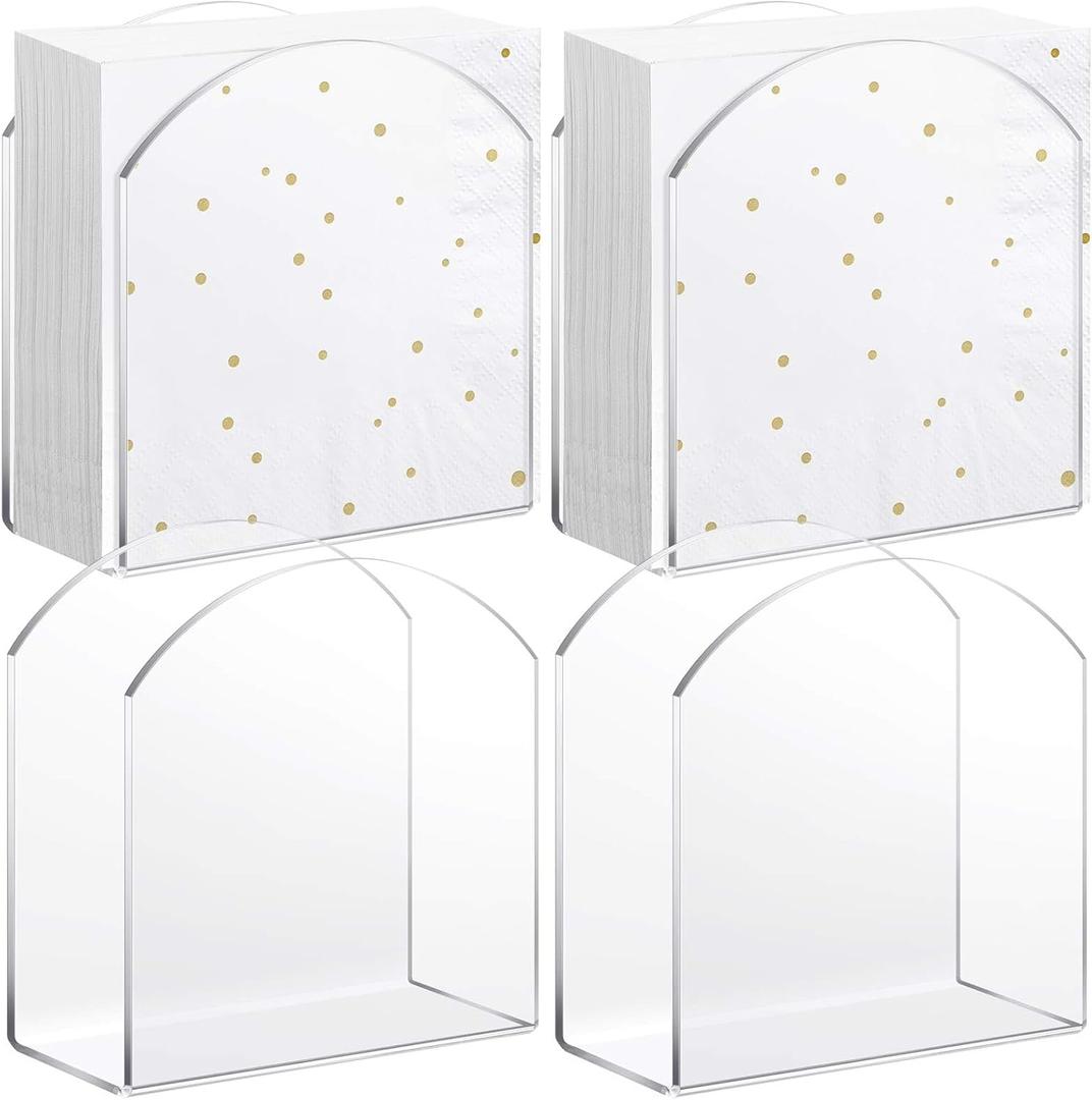 Patelai 4 Pack Crystal Acrylic Clear Napkin Holder for Table Bathroom Tissue Paper Guest Towel Holder Standing Vertical Napkin Dispenser for Cocktail Beverage Kitchen Bar (Square Paper)