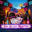 DomKom 8FT Halloween Inflatable Blow Up Decorations, Dia de Los Muertos Day of Dead Catrina Skulls Altar, Built-in LEDs for Holiday Party, Garden, Lawn, Yard, Patio Dcor