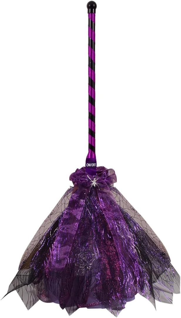 Halloween Witch Broom Wicked Animated Crawling Broomstick Dancing Flying Props Dress Up Mesh Prop Decor Party Purple with Detachable Handle, Props, Masquerade Decoration,Accessories