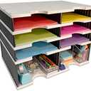 Ultimate Office Desk Letter Tray Organizer with Riser Storage Base – 6 Compartment Unit