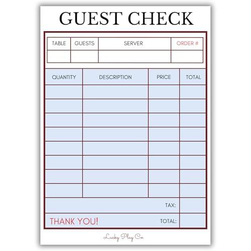 Restauant Play Notepad for Kids – Pretend Restaurant Check Imaginative Role-Play Playtime Pad – Large 5x7” Notepad, 50 Pages, Made in USA