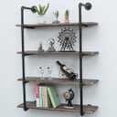 Industrial Pipe Shelving Wall Mounted,36in Rustic Metal Floating Shelves, Steampunk Real Wood Book Shelves, Wall Shelf Unit Bookshelf Hanging Wall Shelves, Farmhouse Kitchen Bar Shelving (4 Tier)