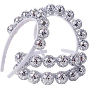 Hicarer 4 Pack Halloween Disco Ball Headbands for Women, Silver Headpieces