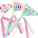 2 x 6Pcs Happy Easter Cake Toppers Easter Pennant Paper Triangle Flags with Ribbons Easter Party Table Centerpiece Decoration Supplies (Black)