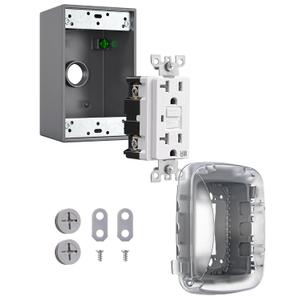 DEWENWILS 20A Outdoor Outlet Box, Heavy Duty GFCI Outlet Kit with Self Test, WR/TR, NEMA 5-20R Outdoor Electrical Box for Garden, Yard, Sports Field, White