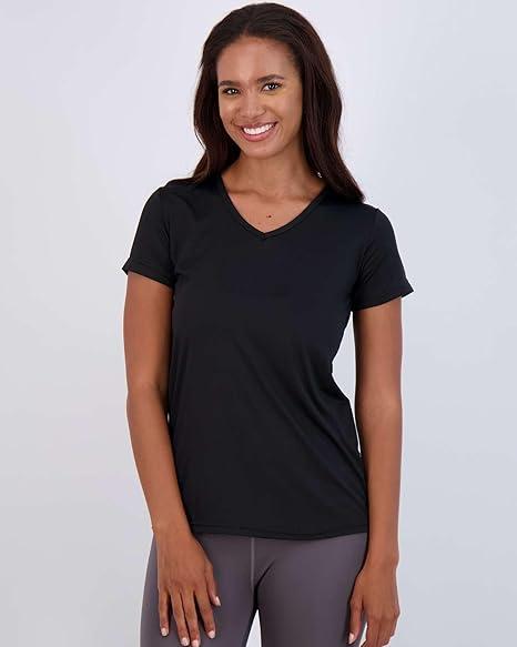 Real Essentials 1Pack: Women's Dry Fit Short Sleeve V Neck Workout Top - Fitness Gym Athletic Yoga T-Shirt (Plus) (X-Large)
