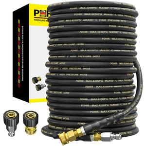 POHIR Power Washer Hose 100FT 3/8'' High Tensile Wire Braided Car Wash Water Hose, with 2 Quick Connect Kits Compatible M22 14 mm, 1/4 Inch Hose for Pressure Washer, 4200 PSI