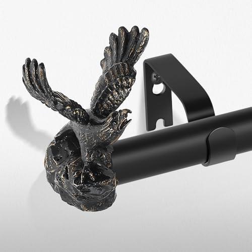TANGWIN Black Decorative Curtain Rods for Windows:18-45 Inch Adjustable Farmhouse Curtain Rod for Bedroom Living Room, Heavy Duty Rustic Drapery Rods with Vintage Eagle Finials Easy Install, Matte Black