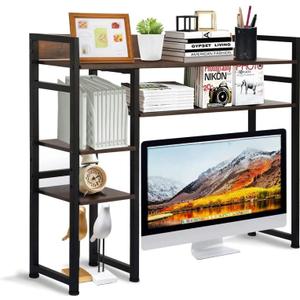 Desk Shelf Storage, 38 inch, 4-Tier Wood Bookshelf Organizer, Computer Desk Hutch - Dark Brown