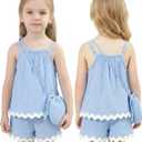Toddler Girls Summer Outfits Baby's 100% Cotton 3 Pcs Short Sets Adjustable Strap Top Shorts with Matching Bag