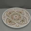 Hanobe Decorative Serving Tray Round: Farmhouse Coffee Table Decor Boho White Mandala Trays for Living Room Kitchen Bathroom Display (11.8")