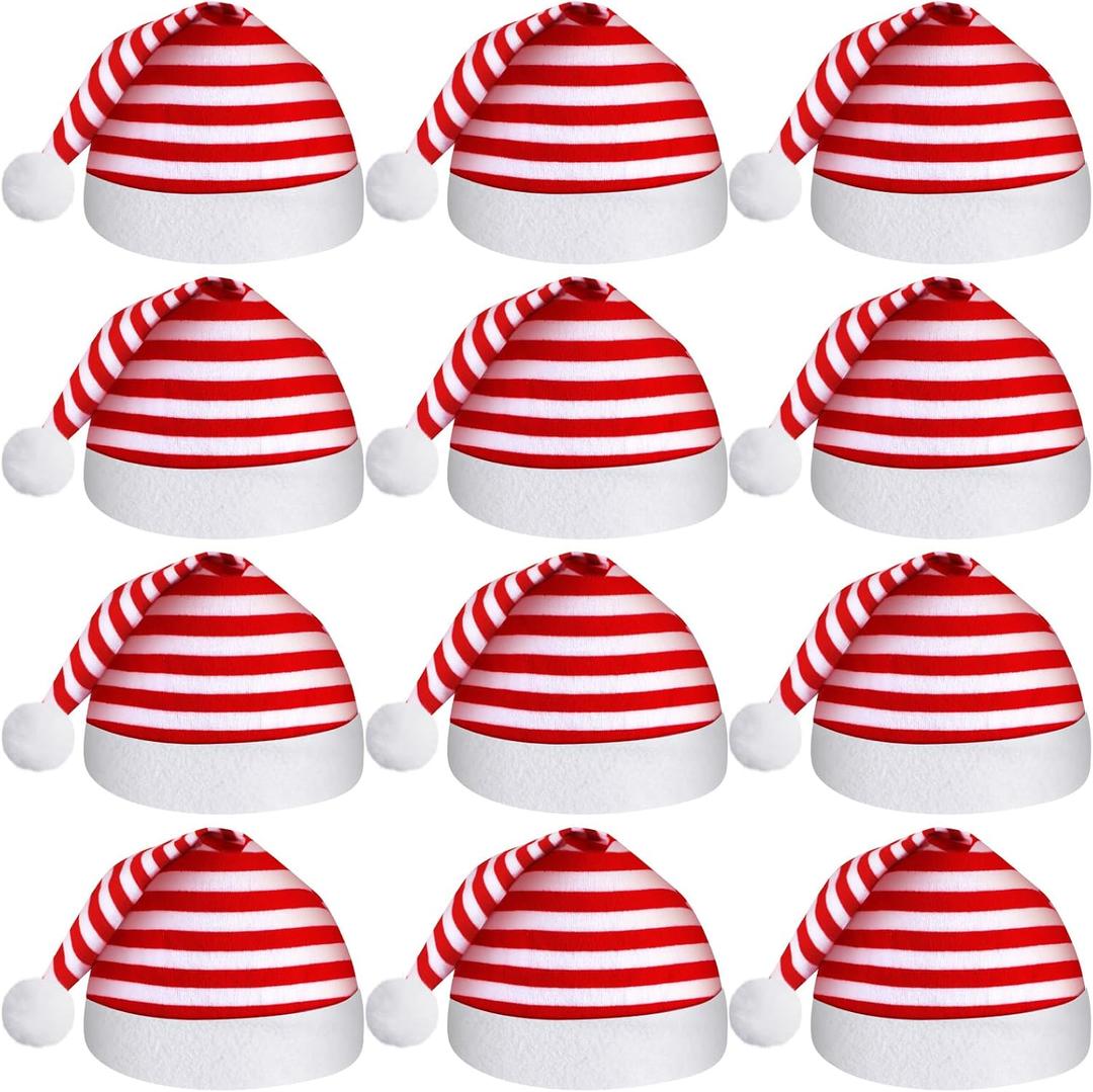 SATINIOR 12 Pieces Santa Hats Christmas Non Woven Fabric Hat for Holidays Xmas Party Supplies (Large, Red and White)