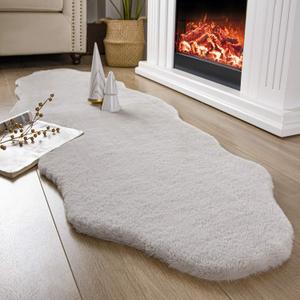 Ashler HOME DECO Ultra Soft Faux Rabbit Fur Chair Couch Cover Area Rug for Bedroom Floor Sofa Living Room Grey 2 x 6 Feet