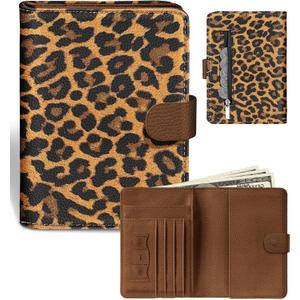 Slohif Passport Wallet Holder Cover for Travel - Women Men RFID Blocking Passport Book Case Protector, Brown Leopard Cheetah Leather Personalized Organizer Slim Carrier Boarding Pass Cards Slots