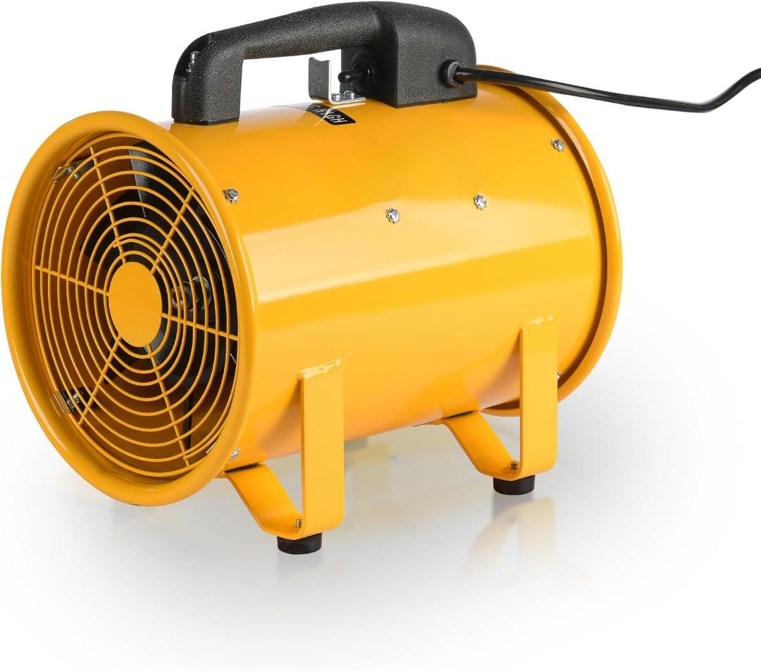 Tech Drive Ventilator fans, 2 speeds High Velocity Industrial Ventilator, 12 Inches Portable Exhaust Axial Fan, Utility Blower Fan, Fume Ventilation Extractor, All Metal Construction,Yellow