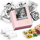 Sticker Printer, PM290C Portable Mini Printer, Inkless Bluetooth Sticker Maker with 3 Rolls Paper, Impresora Porttil for Notes, DIY, Gift, Smart AI APP, Print Pod for Office/Home, Pink