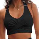 GRAPENT Bikini Tops for Women Twist Front Ruched Bathing Suit Adjustable Crisscross Back Cropped Tankini Swim Top Only (Large, Black)