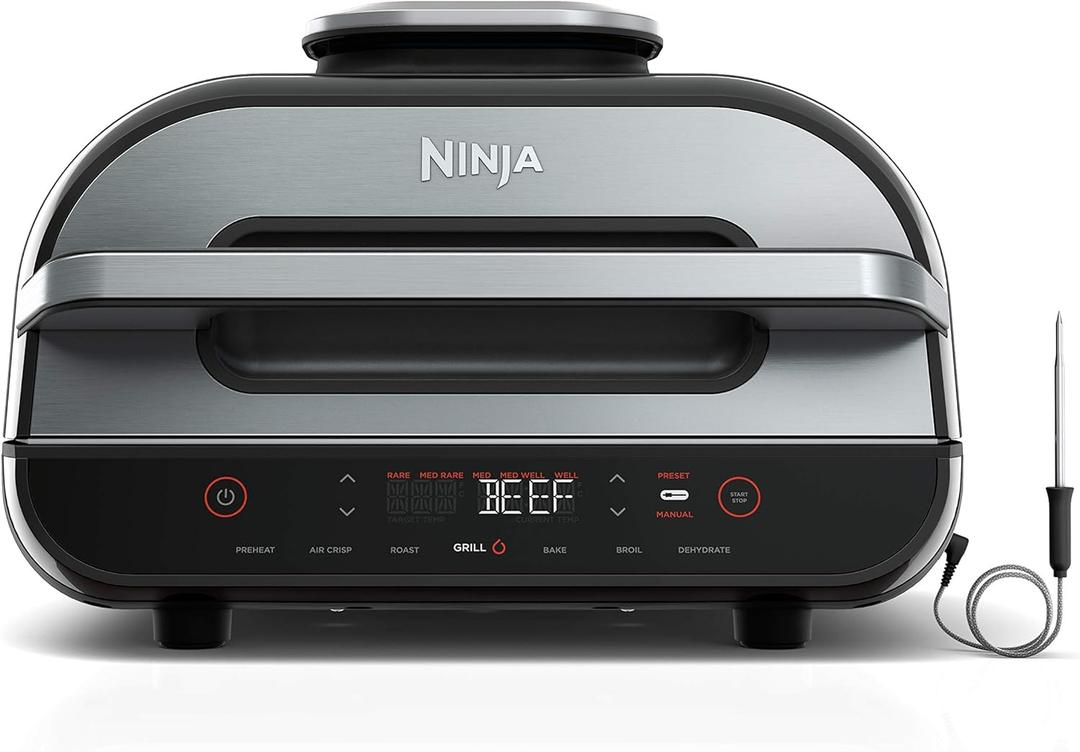 Ninja Foodi Smart 6-in-1 Indoor Grill & Air Fryer, 4 Qt, Black/Grey, FG551 | Smart Cook System with built-in thermometer, XL capacity, perfect doneness, rare to well done. 6-in-1: Grill, Air Fry & more