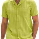 RQP Green Linen Hawaiian Style Casual Summer Shirts for Men, Large, Short Sleeve, Button Down Collar, Classic Fit