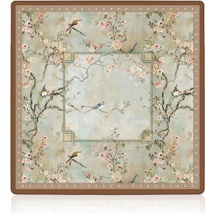 Vintage Chinoiserie Cherry Blossom Mahjong Mat 31.5 x 31.5 in, Cottagecore Botanical Floral Bird Anti Slip and Noise Reduction Game Table Cover for Mahjong Dominoes Card Board Tile Games